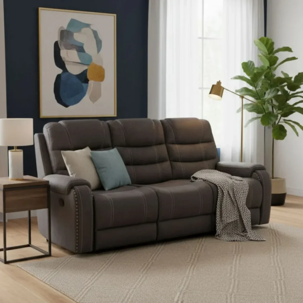 Sofá 2 Cuerpos Reclinable Gris Moderno Verona